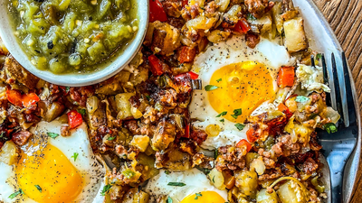 Chorizo, Eggs and Green Chile Breakfast Hash